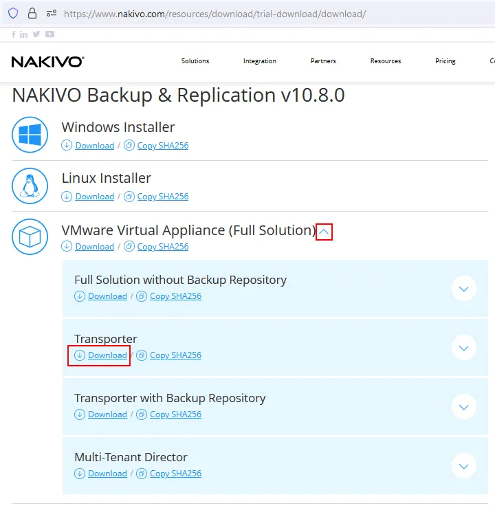 How to download a VMware virtual appliance with NAKIVO Transporter