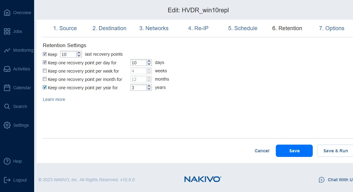 Configuring correct replication retention settings for Hyper-V disaster recovery