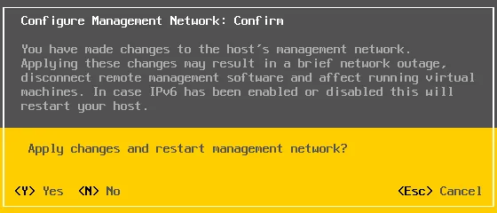 How to configure ESXi host networking - restarting a management network