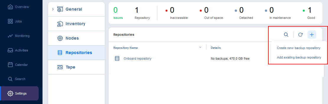 Crear un nuevo repositorio de backups para los backups de Microsoft Teams