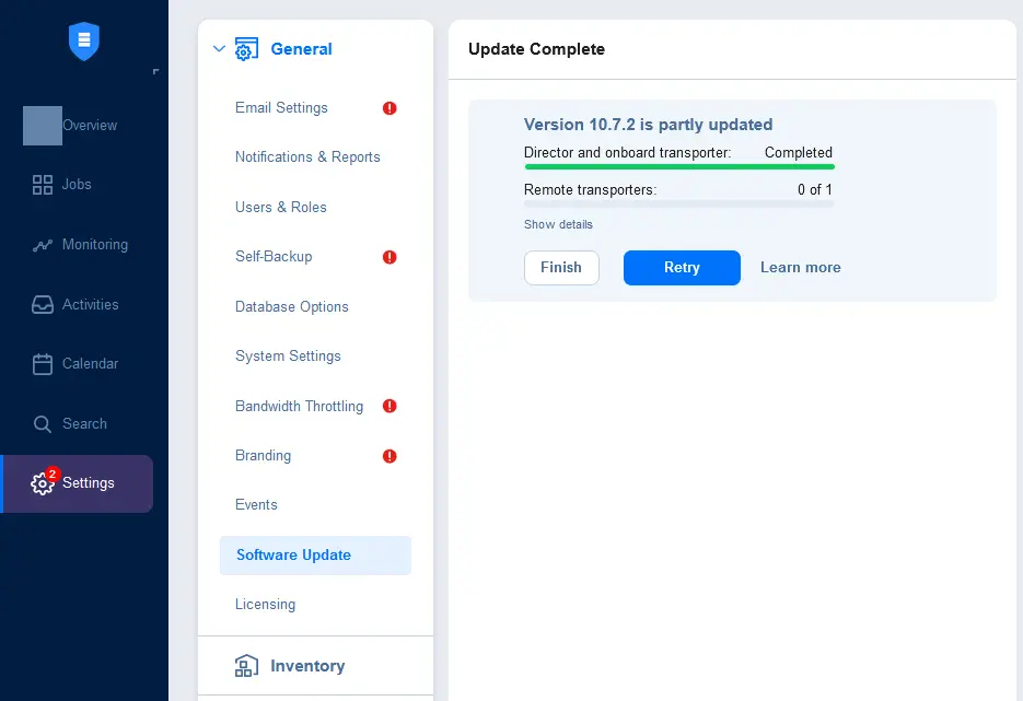 Update complete – checking the update status of all components after auto-update