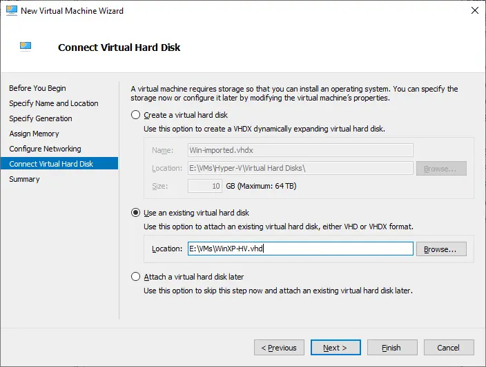 Selecting a virtual disk that was extracted and converted before