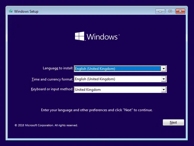 Pulse Mayús+F10 en la fase de configuración del idioma para abrir CMD durante la instalación de Windows.