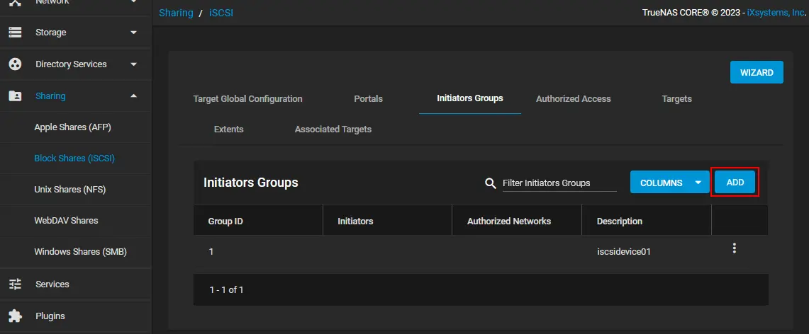 Cómo añadir un iniciador iSCSI en TrueNAS Core a la configuración iSCSI