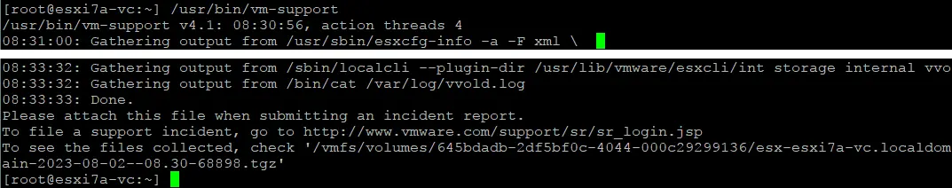 Cómo generar un paquete de asistencia que contenga registros de VMware ESXi en la línea de comandos de ESXi