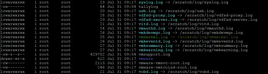 La mayoría de los registros de hosts VMware ESXi se almacenan en una partición scratch por defecto