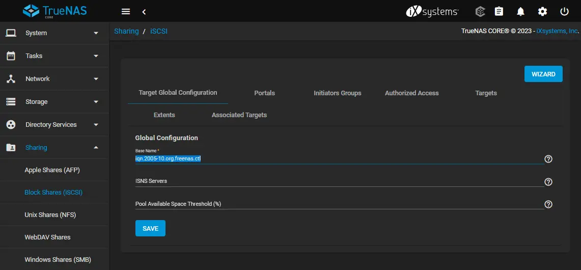 Note the base name of the iSCSI target created in TrueNAS Core