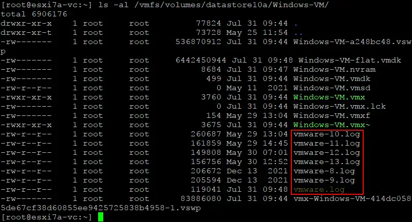 La ubicación de vmware.log es un directorio VM en un almacén de datos