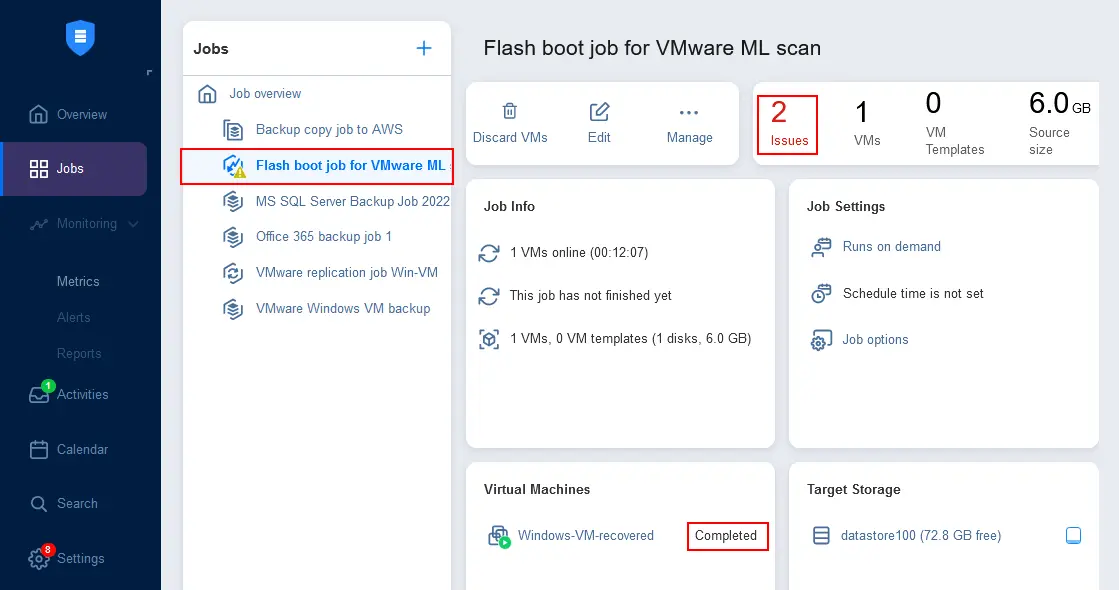 2 issues were found after scanning a backup for viruses