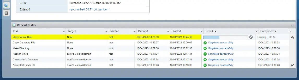 Se está copiando un disco virtual para un clon de máquina virtual VMware