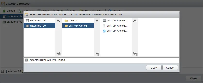 Copying a virtual disk of the original VM to the directory of the new VM