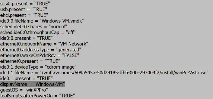 Edición de un archivo VMX para un clon de máquina virtual VMware