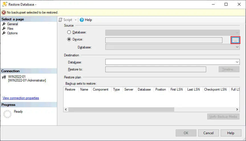 Cómo abrir un archivo .bak para restaurar una base de datos MS SQL en SSMS