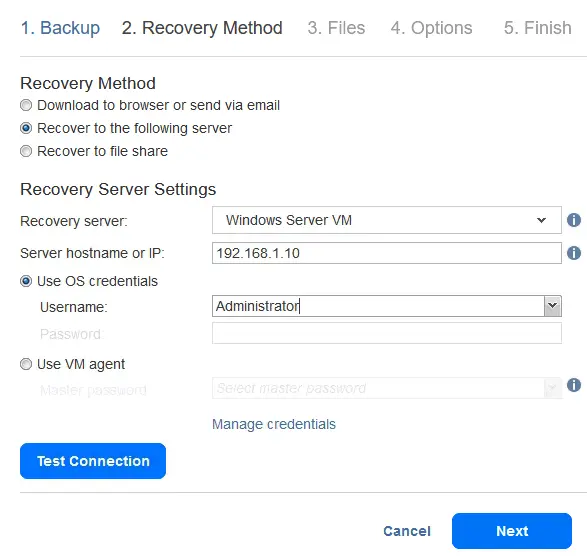 Selecting a recovery method for individual files to be recovered