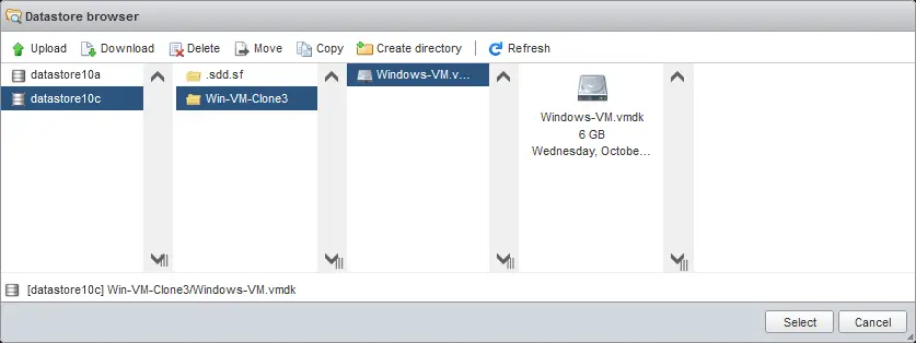 Selecting a virtual disk that must be used by a VM clone