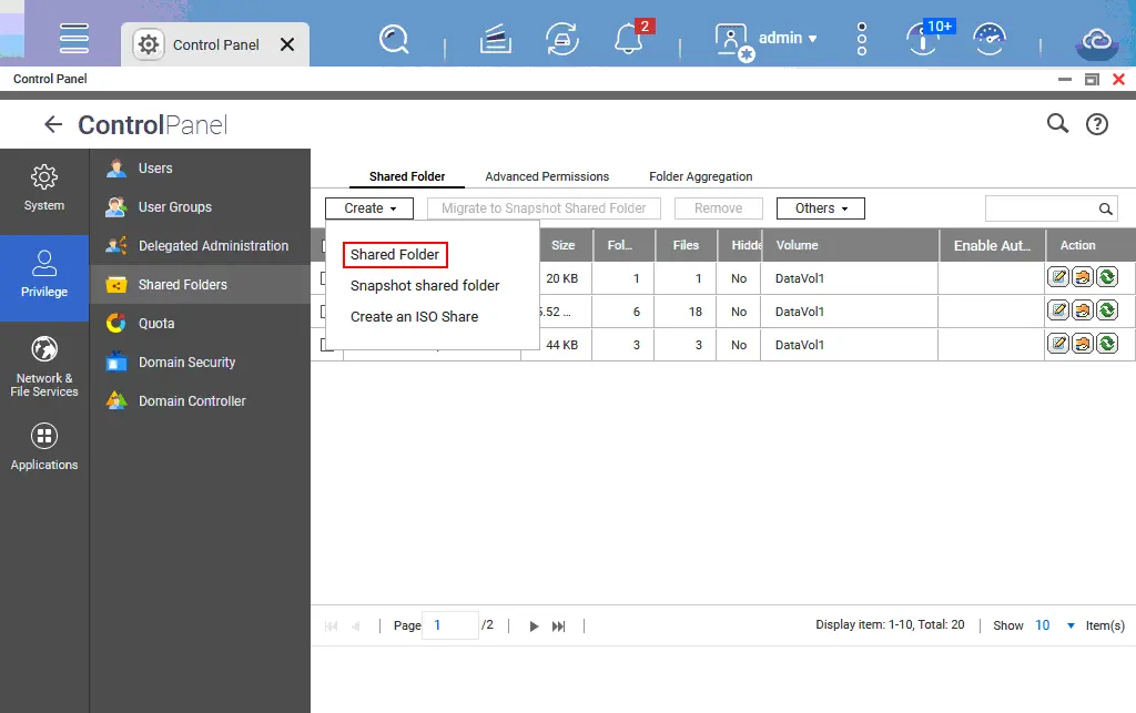 Adding a shared folder to be used as immutable data storage for backups