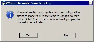 The computer must be restarted to finish VMRC installation