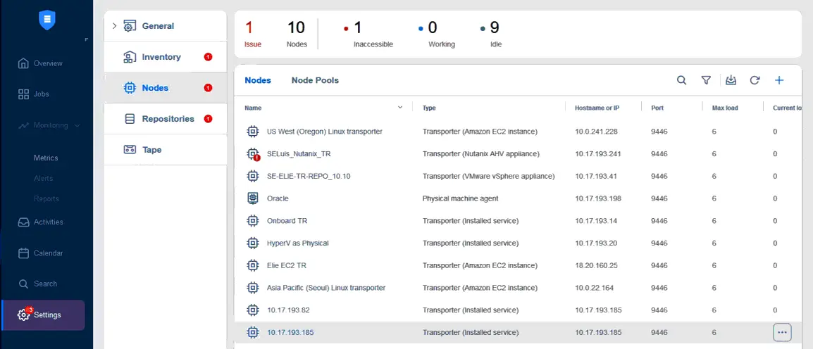 The Transporter installed on NAS is present in the NAKIVO configuration