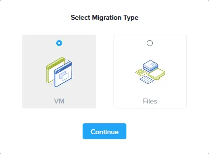 Selecting the VM migration type