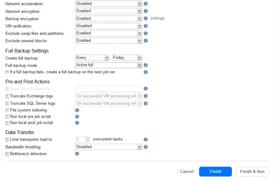 Los ajustes de cifrado de los backups se configuran para un job de backups en v11.