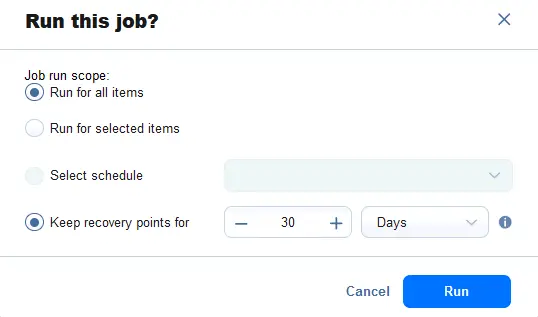 The confirmation of a job scope and retention when running a job