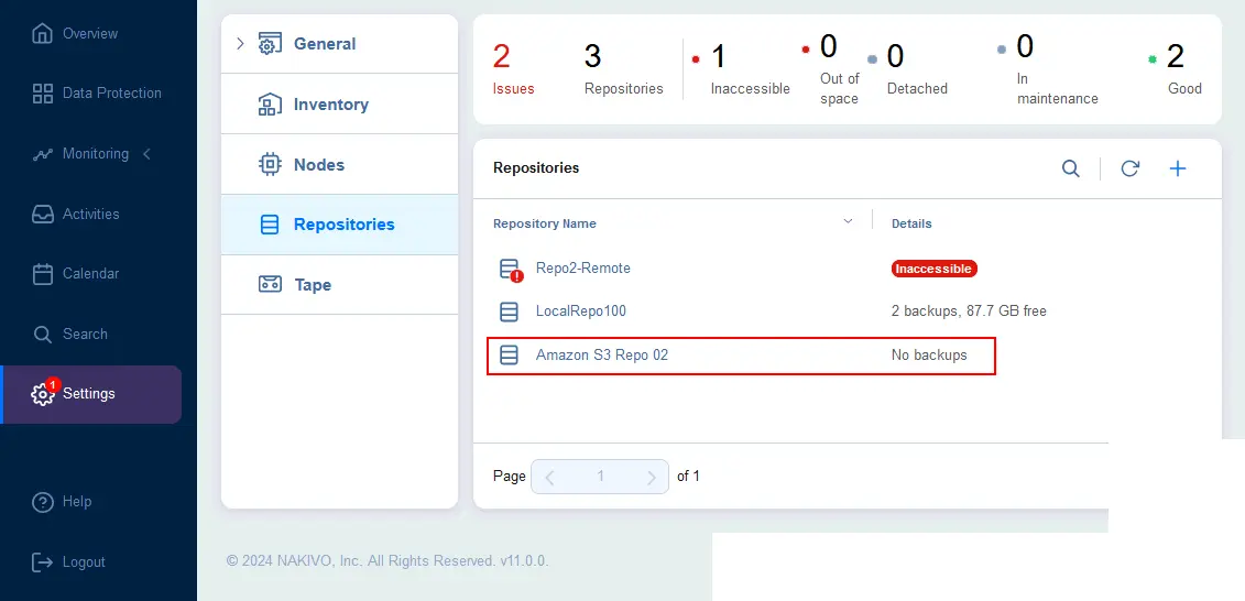 Se crea un repositorio de backups en Amazon S3.