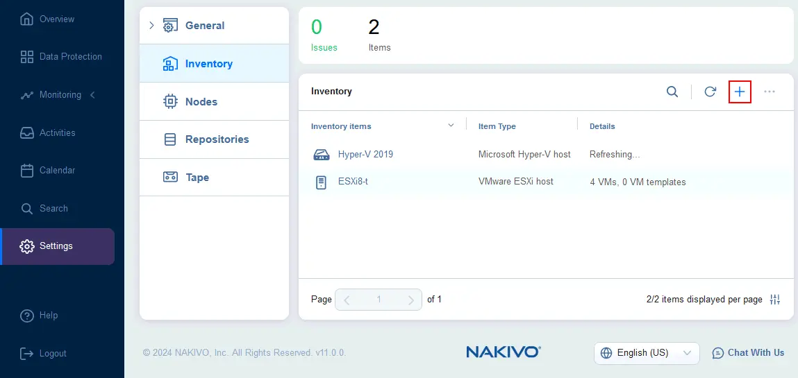 Añadir AWS al inventario de NAKIVO