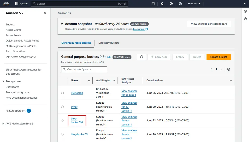 Creación de un bucket en Amazon S3