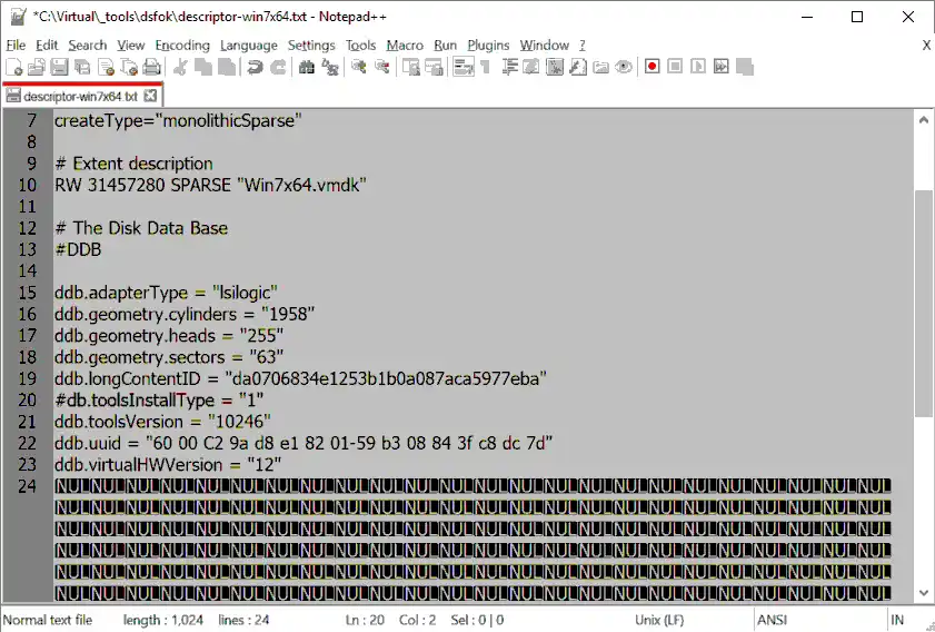 Editing a virtual disk descriptor