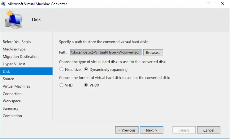 MVMC – selecting a virtual disk format