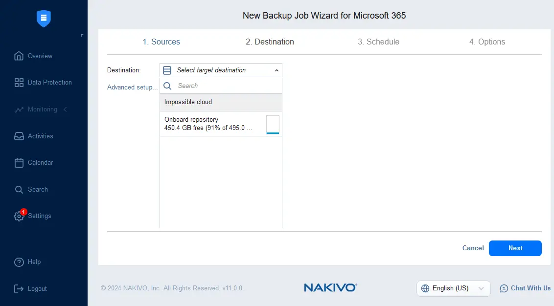 Selecting a backup repository