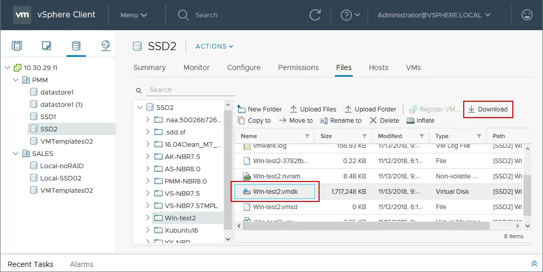 Selecting a VMDK file in vSphere