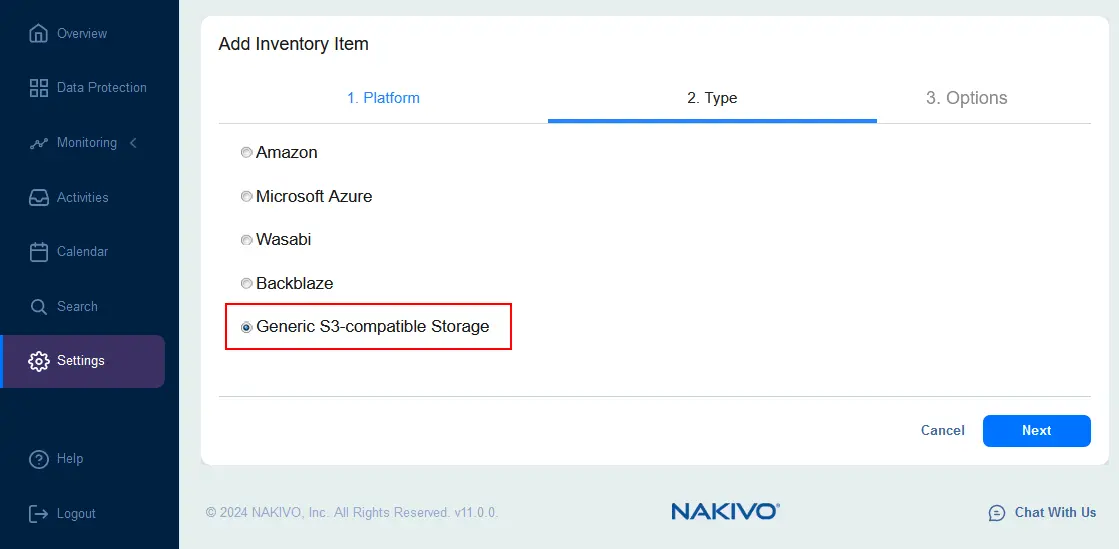 Selecting generic S3-compatible storage