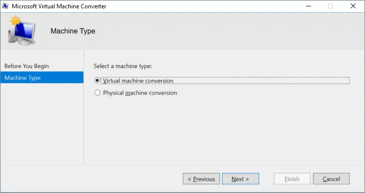 Starting Microsoft Virtual Machine Converter