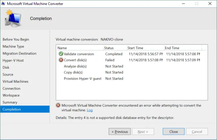 The entry 4 is not a supported disk database entry for the descriptor