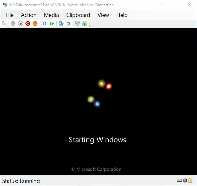 The VM now boots correctly