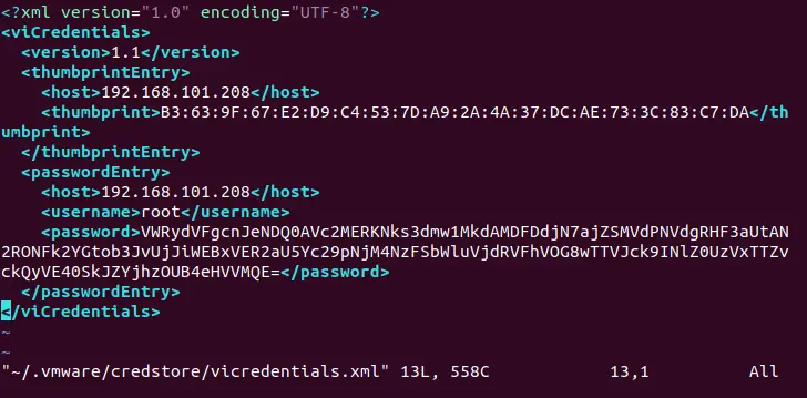 ESXi credentials are saved in the credentials store