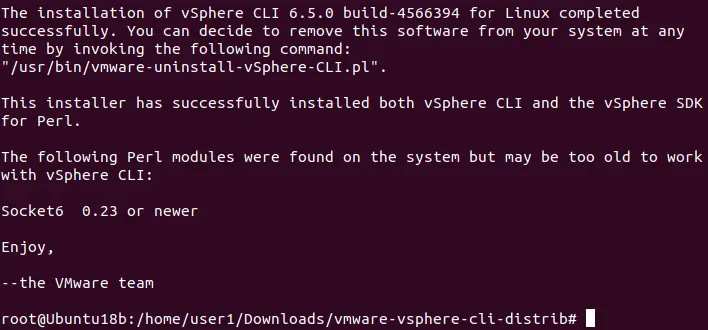 The vSphere CLI installation has been completed successfully
