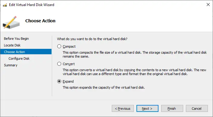 expand hard disk in Hyper-V Manager
