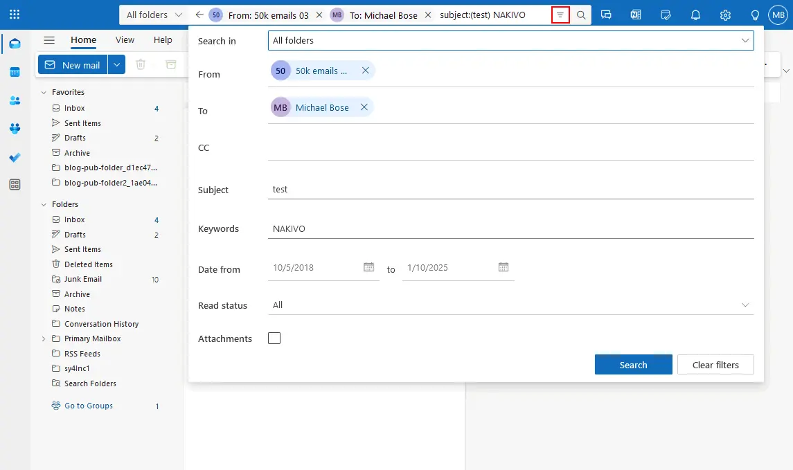 How to find old emails in Outlook using advanced search options