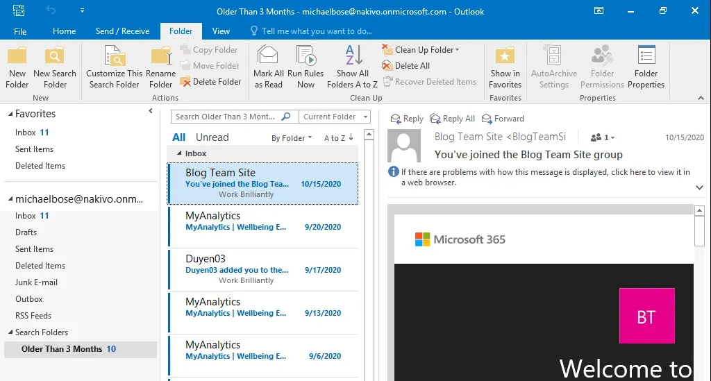 How to get Outlook email older than three months
