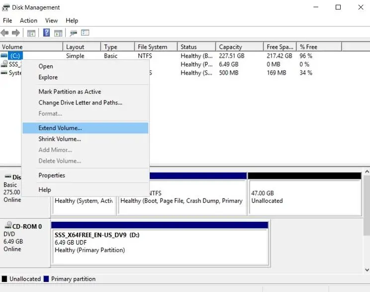 increase disk space for a volume located on an extended virtual disk