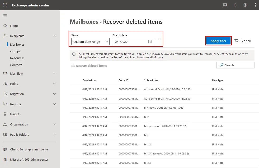 Office 365 recover deleted email
