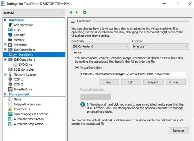 Selecting a virtual disk to expand vhdx in Hyper-V