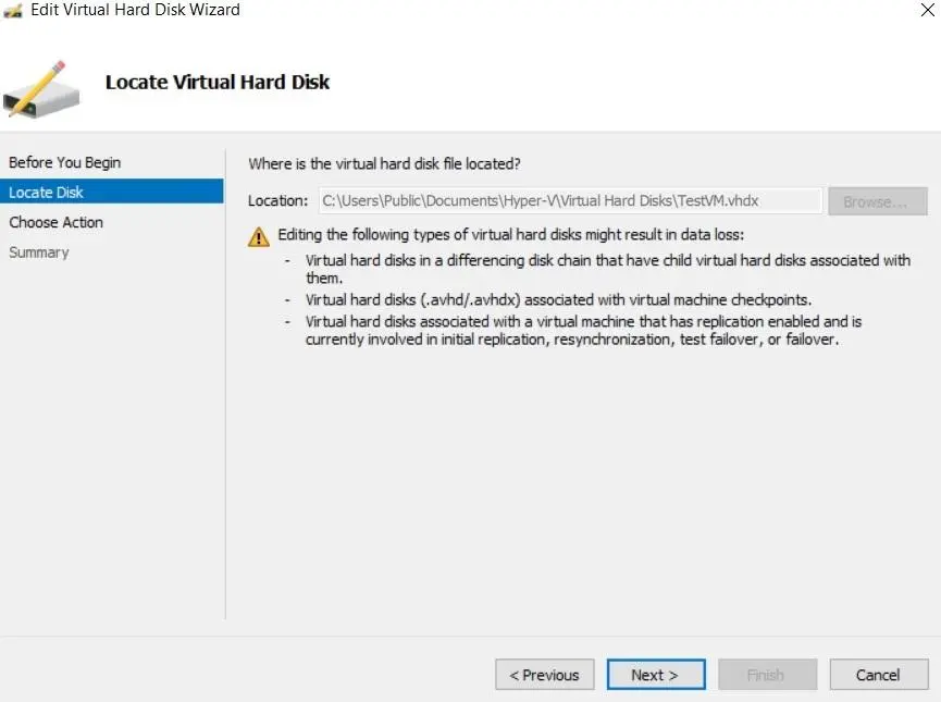The location of a virtual disk in Hyper-V