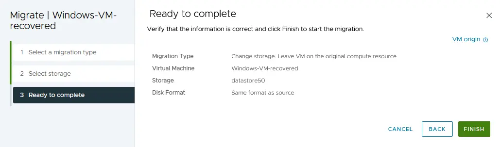 Checking VM storage migration options