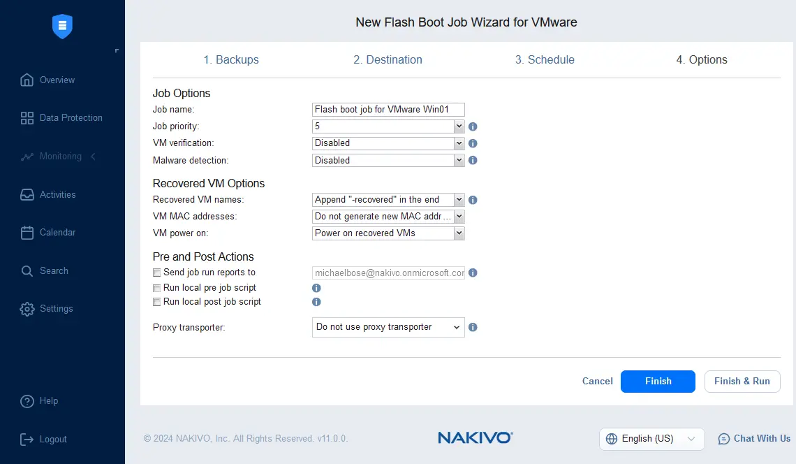 Configuring Flash VM Boot job options