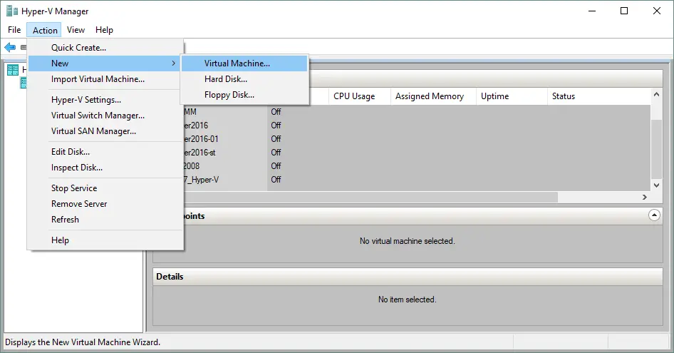 Creating a new virtual machine in Hyper-V Manager