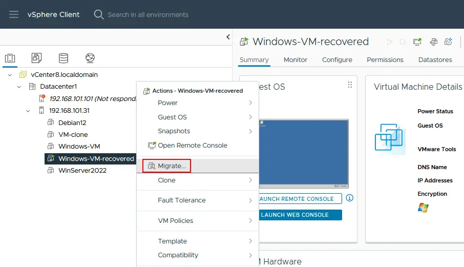 Migrating a running VM