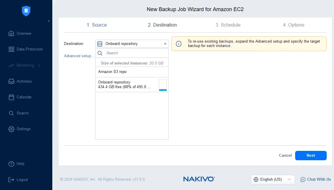 Selecting a backup repository